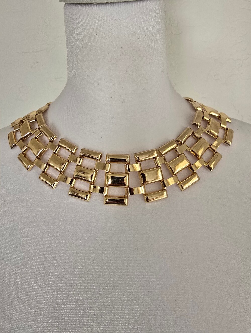 Gold Tone Geometric Statement Necklace